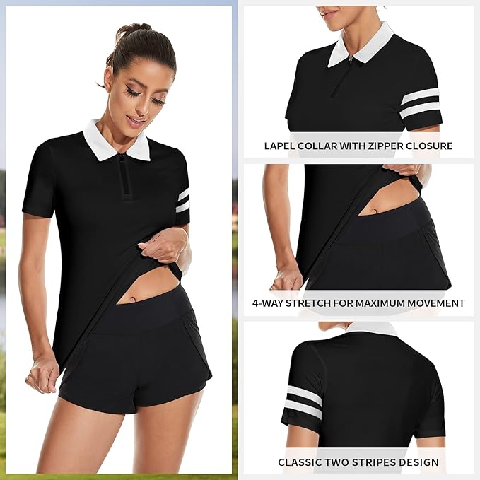 Women's Golf Shirt Short Sleeve Tennis Shirt Quarter Zip Golf Pullover Golf Polo Shirts Argyle Tops