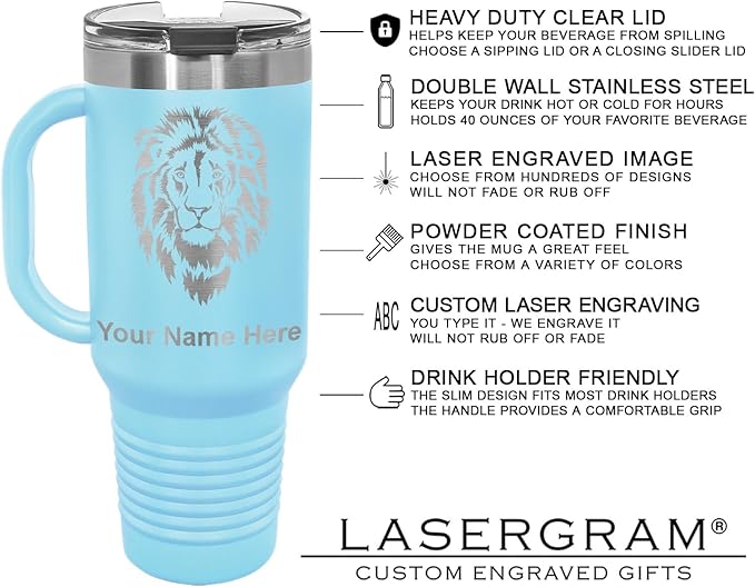 LaserGram 40oz Vacuum Insulated Travel Mug with Handle, CNA Certified Nurse Assistant, Personalized Engraving Included (Light Blue)