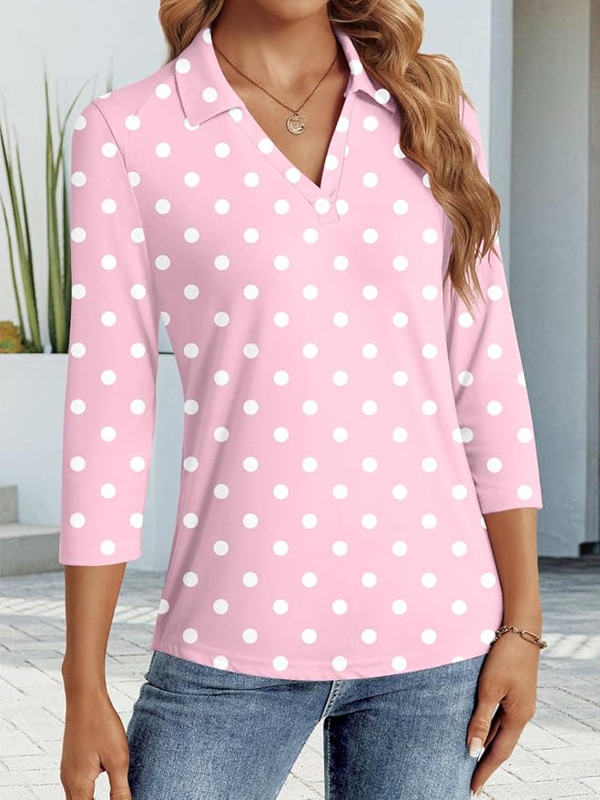 3/4 Length Sleeve Womens Tops Dressy Casual V Neck Polo Shirts Business Work Blouses 2025 Trendy Tunic Top