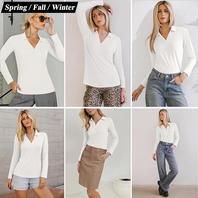3/4 Length Sleeve Womens Tops Dressy Casual V Neck Polo Shirts Business Work Blouses 2025 Trendy Tunic Top