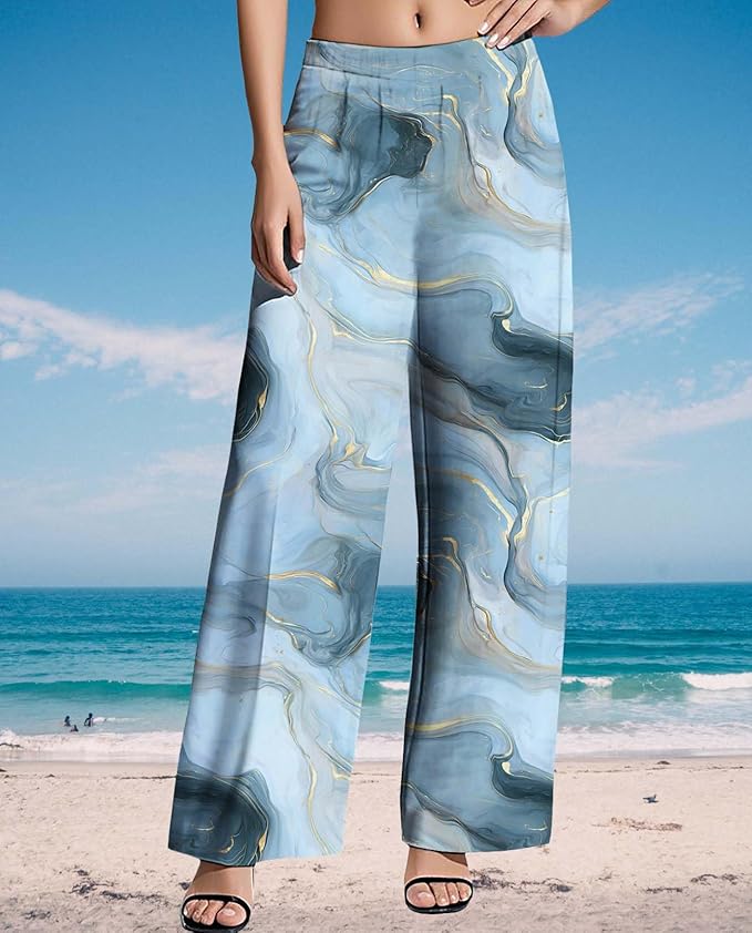 Womens Boho Pants Casual Oversize High Waisted Wide Leg Trousers Pattern Printed Ourdoors Pant for 2025 Summer