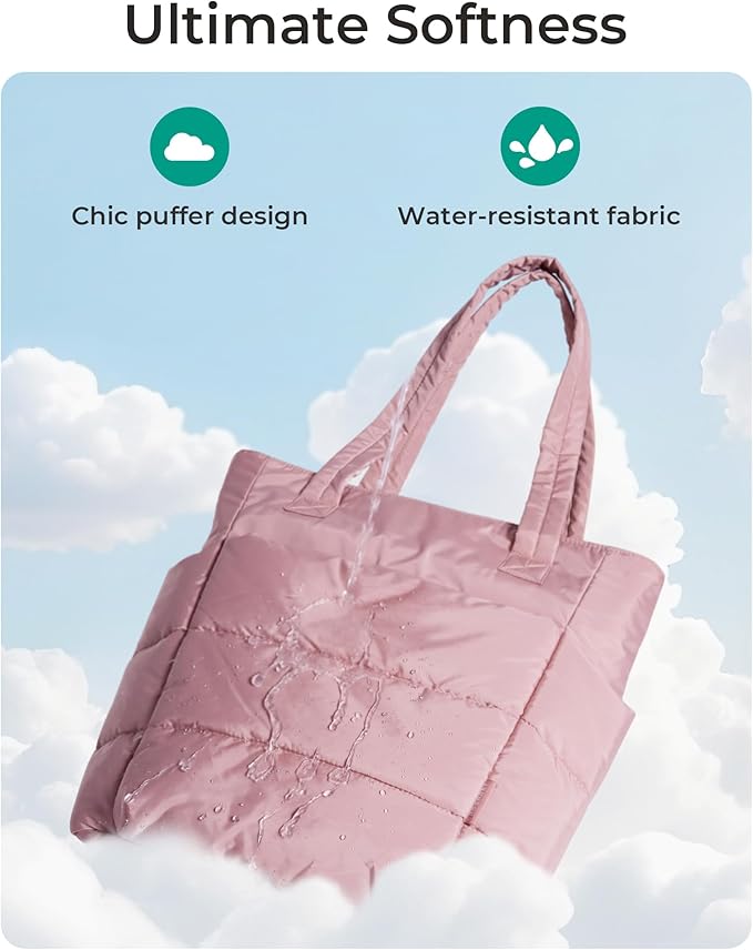 BAGSMART Tote Bag for Women, Lightweight Puffy Tote Bag with Compartments Shoulder Bag Handbag for Travel, Work, Gym | Lightweight, Puffy, Tote Bag with Compartments, Quilted, for Travel, Work