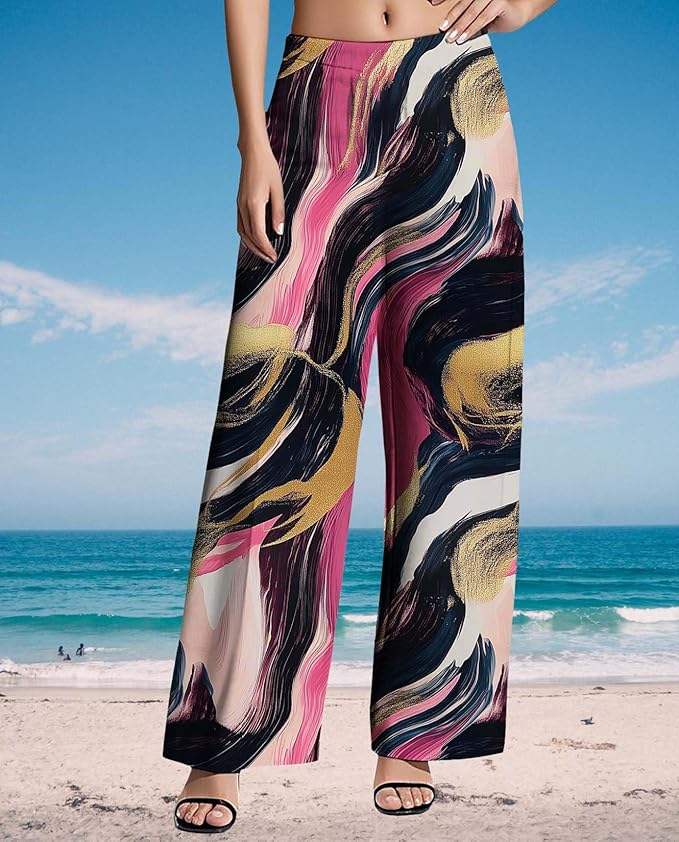 Womens Boho Pants Casual Oversize High Waisted Wide Leg Trousers Pattern Printed Ourdoors Pant for 2025 Summer