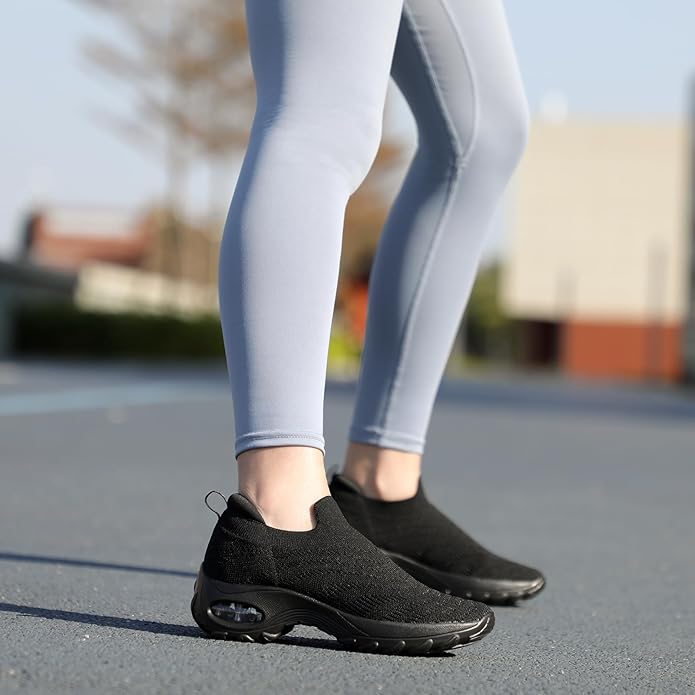 HKR Women's Walking Shoes Arch Support Non Slip Work Shoes Breathable Knit Upper Lightweight for Plantar Fasciitis
