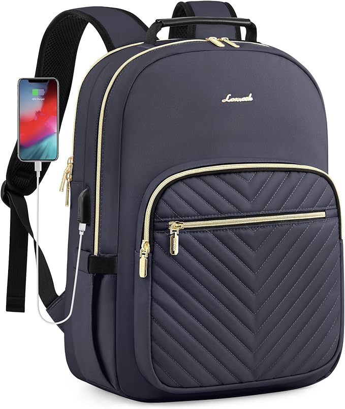 LOVEVOOK Laptop Backpack Purse for Women, Work Travel Computer Bags, College School Backpack for Student Girl, Quilted Casual Daypack with USB Port, Fit 15.6 Inch Laptop, Dark Grey
