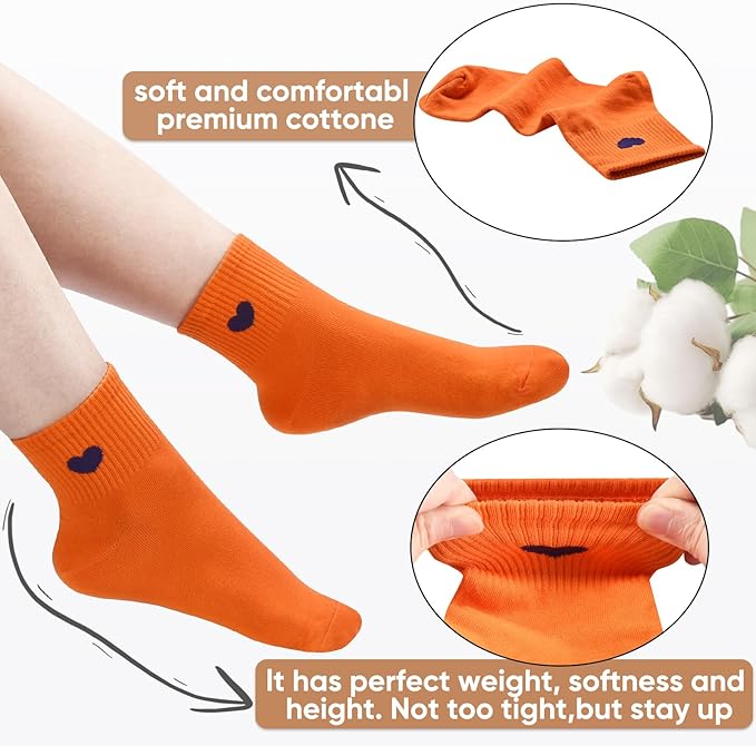 Corlap Women's Cute Cotton Crew Athletic Running Socks - Ankle High, Novelty Fun Heart Design 5-Pairs (Gift Box)