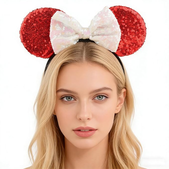 HoveBeaty Mouse Ears Headbands Shiny Sequin Bows Hairband Hair Accessories for Christmas Holloween Cosplay Parties