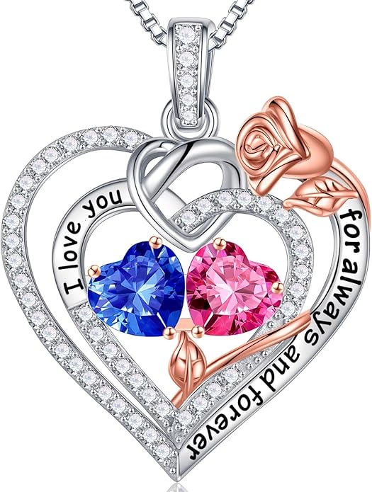 Iefil Valentines Day Gifts for Her - 925 Sterling Silver Double Birthstone Necklace, Anniversary Birthday Gifts for Women, Jewelry Gift for Wife Girlfriend Mom Her