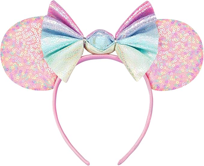FANYITY Mouse Ears, Sequin Mouse Ears Headband for Boys Girls Women (candy)