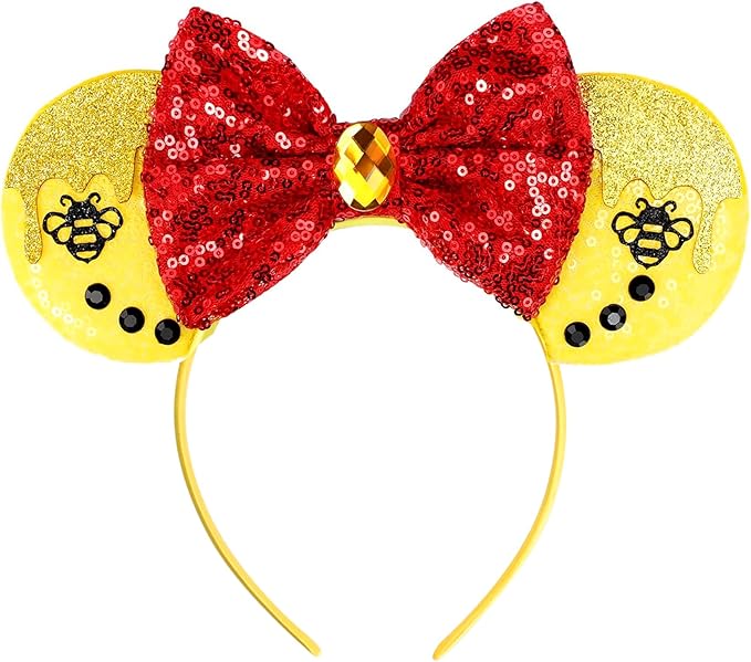 Sequin Mouse Ears Headbands for Women Girls Boys, Glitter Bows Headband for Kids Adults Birthday Party Costume Halloween