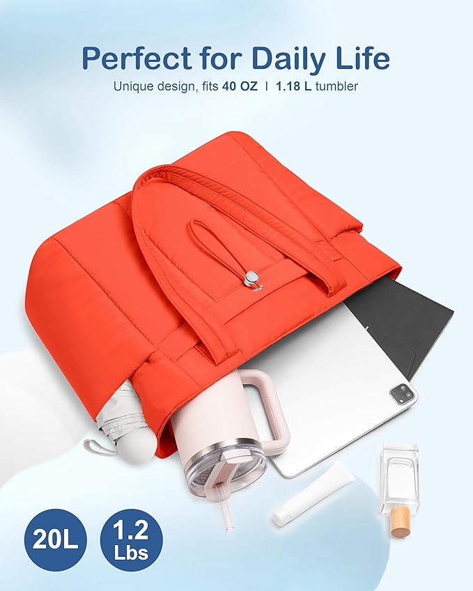 TOPDesign Puffy Tote Bag for Women with Cup Holder & Laptop Compartment & Cosmetic Bag & Trolley Sleeve for Work, Travel