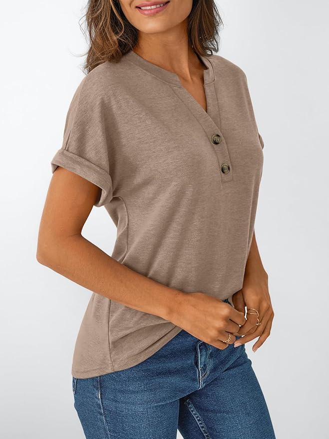 AUTOMET Women's Short Sleeve Shirts Henley Dressy Casual Summer Tops 2026 Spring Fashion Trendy Cute T-Shirts
