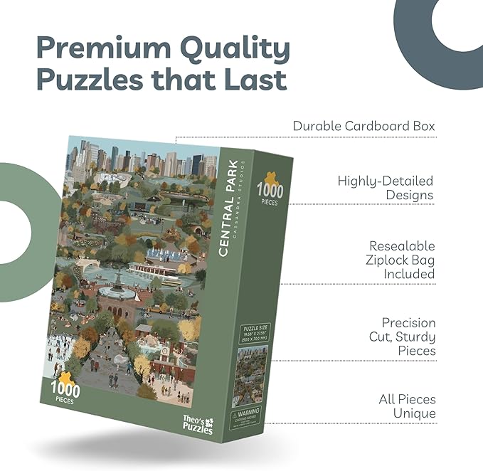 Theo's Puzzles Beautiful Central Park in Autumn, New York City - Intricately Detailed Fall Puzzles for Adults 1000 Pieces - Captivating 1000 Piece Puzzle for Adults with Stunning Visual Appeal