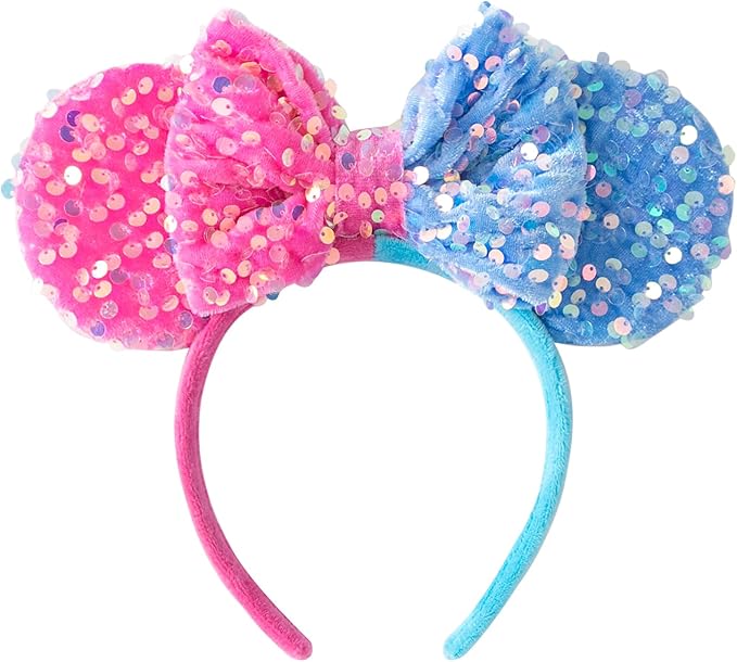 KARETT Sequins Mouse Ears Headband With Glitter Bow Princess Party Decorations For Girls Women