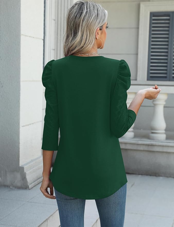 Ivicoer 3/4 Length Sleeve Womens Tops Summer Spring Tops for Women 2025 Puff Lace Sleeve Shirts Blouses