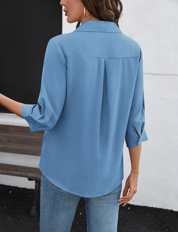 LOMON Womens 3/4 Sleeve Tops V Neck Cotton Linen Work Blouse Polo Shirts for Women Business Casual 2026