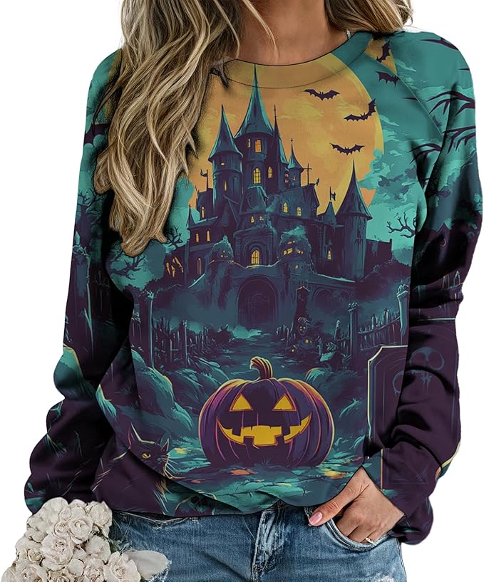 domirica Halloween Sweatshirt For Women Long Sleeve Crew Neck Sweatshirts Fall Halloween Costumes For Holiday Party 2025