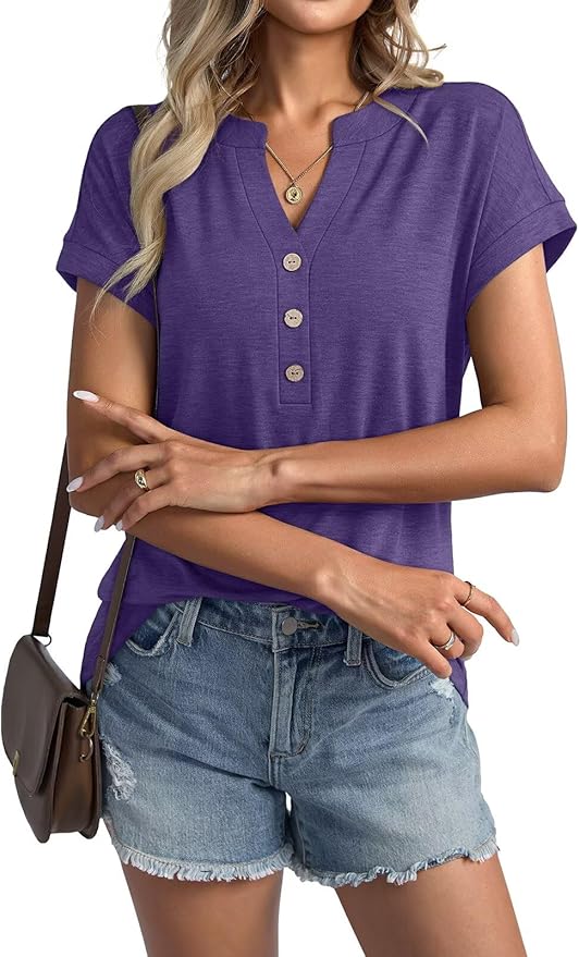 Womens V Neck Cap Sleeve Tops Summer Casual Short Sleeve Shirts Loose Fit Basic Work Tee Trendy Clothes 2025