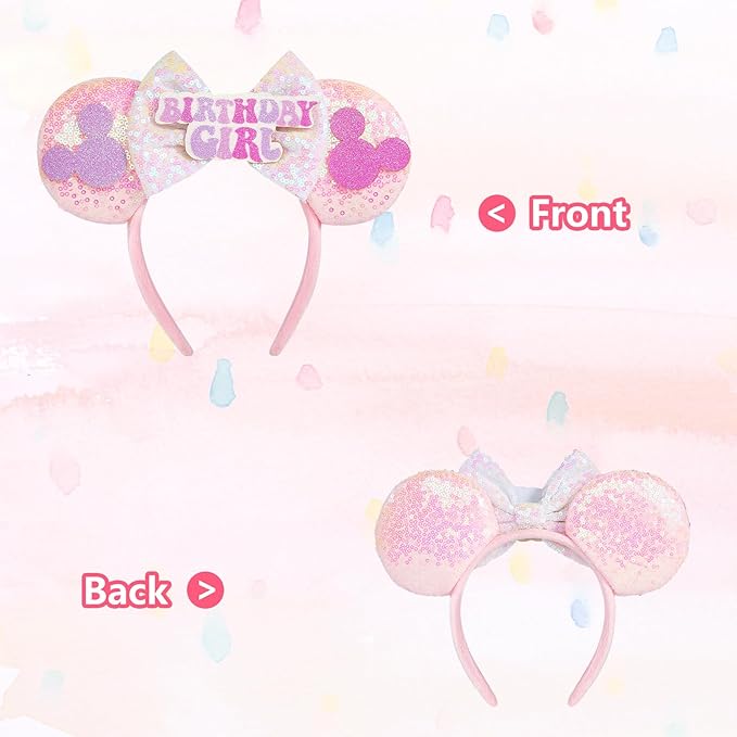 YUNISS Handmade Sparkly Mouse Ears Headband for Adults & Kids | Upgraded Wide Band |Velvet Non-Slip Band, All-Day Comfort