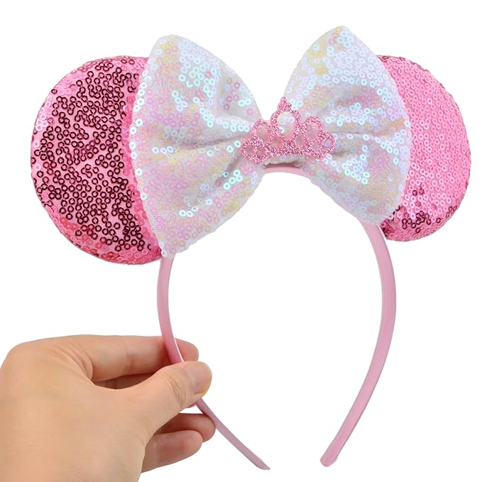 HoveBeaty Mouse Ears Bow Headbands Sequin Hairband Butterfly Glitter Hair Accessories for Girls Women (pink crown)