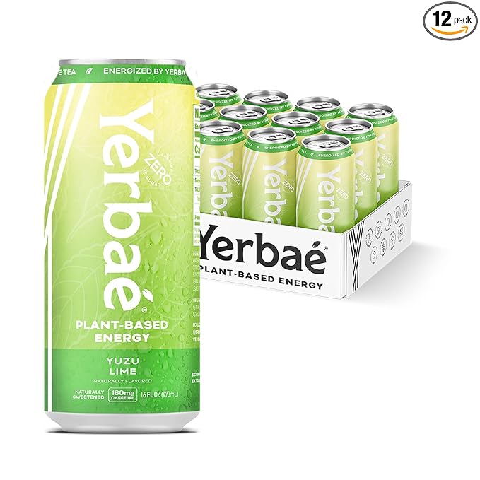 Yerbaé Energy Beverage Yuzu Lime - Lemon Lime Flavor. Energized by Yerba Mate. Naturally Caffeinated Plant-Based, Healthy Alternative to Coffee/Sugary Sodas Pack of 12, 16oz cans