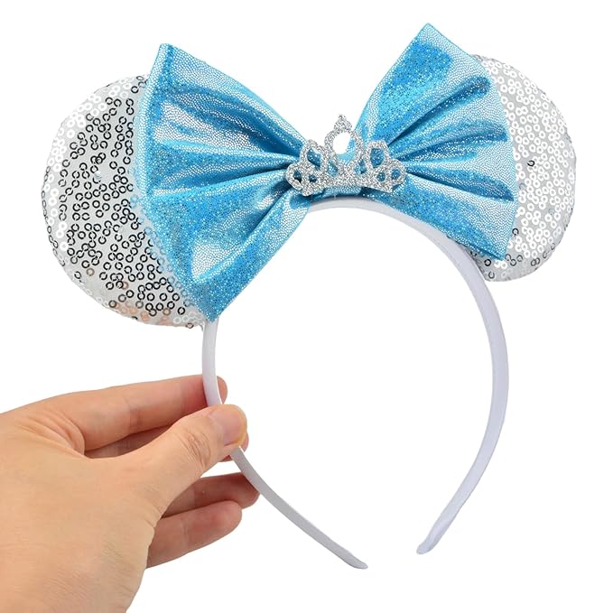 HoveBeaty Mouse Ears Headbands, Princess Headbands Sequin with Tiara Crown Park Ears for Women Girls Kids