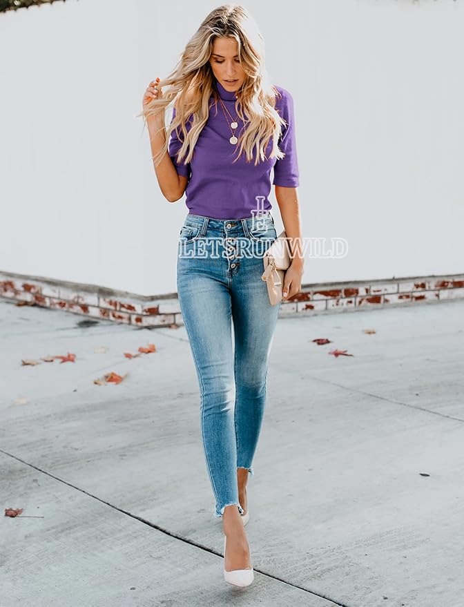 LETSRUNWILD Business Casual Tops for Women Dressy Cute Tops Mock Turtleneck Tshirts Shirts