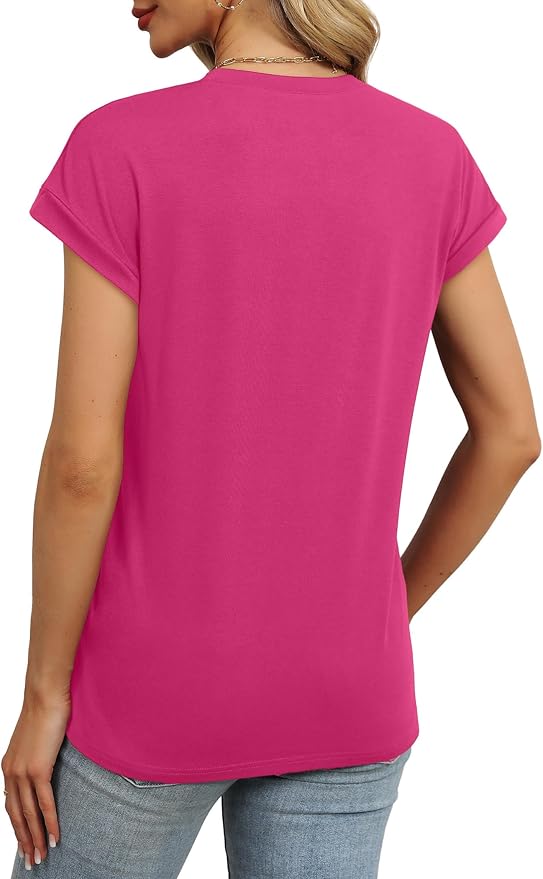 WEESO Womens Summer Tops Trendy 2026 Cap Sleeve T Shirts Crew Neck Pleated Front Beach Vacation Clothes Fashion