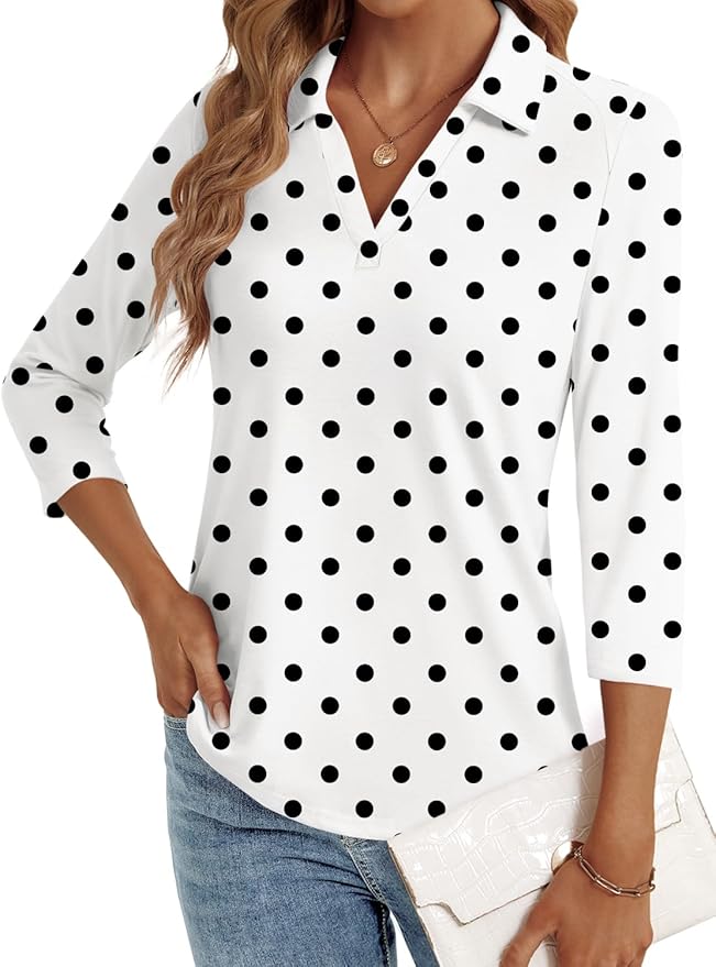 3/4 Length Sleeve Womens Tops Dressy Casual V Neck Polo Shirts Business Work Blouses 2025 Trendy Tunic Top