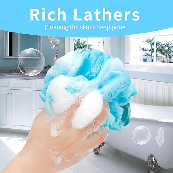BCKENEY Bath Loofah Shower Sponge Body Back Scrubber Soft Mesh Shower Puffs Exfoliating Loofa for Women & Men Bath Accessories Cleaning Tool (4Pack 60G Loofah Sponge, Forest Fairy)