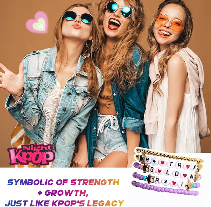 AICase for Korea-Pop Merch Gifts Toys Golden Inspired Bracelets 5 Pcs Stackable Stretch Flower Beaded Bracelets Costume Outfit Merchandise Jewelry Gifts for Fans Christmas Stocking_3110