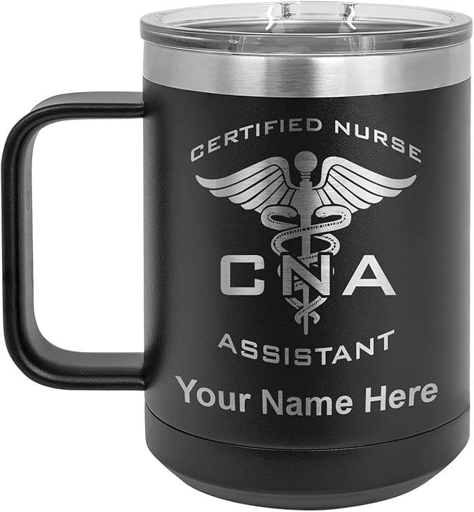 LaserGram 15oz Vacuum Insulated Coffee Mug, CNA Certified Nurse Assistant, Personalized Engraving Included (Black)