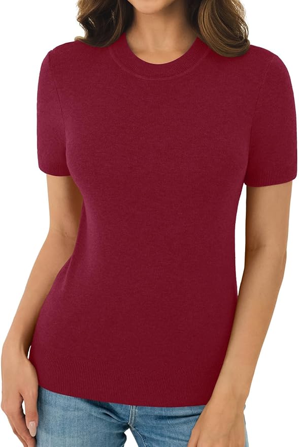 Women's Soft Short Sleeve Wool Blend Pullover Sweater for Business Casual & Fashion