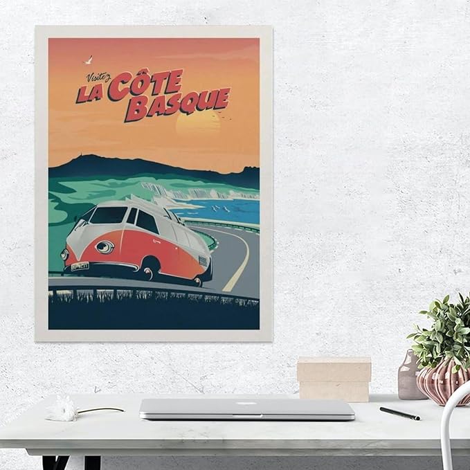 Jigsaw Puzzles 1000 Pieces Paper Assembling Picture，Vintage France Travel Poster Basque Coast Highway，Adults Games Educational Toys（38x26cm）-BM81