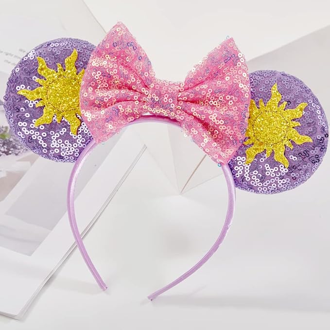 RAZKO Mouse Ears Headband, Sequin Rapunzel Mice Ears Hairband Mouse Hair Acessoreis for Women Girls (Sun Flower)