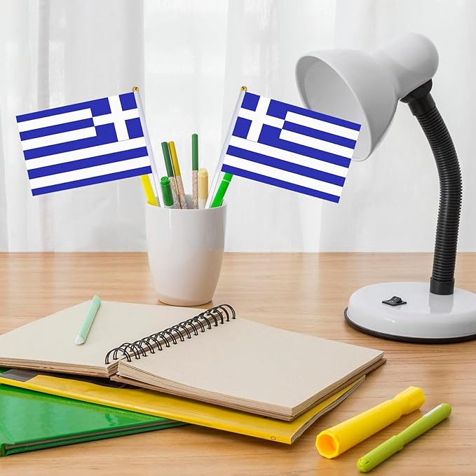 Greece Flag Small Greek Flag 12 Pack Mini Hand Held Greek Flags on Sticks for Party Parades Sports Events Patriotic Holiday Decorations
