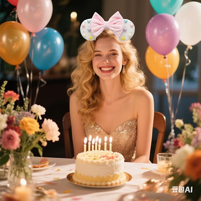 WW-WONDERFULWORLD Mouse Ears Headbands With Cute Mouse Heads and Exquisite Pearls Decoration, Soft Flannel Ears & Bow, for Costume Cosplay Party; TGBF