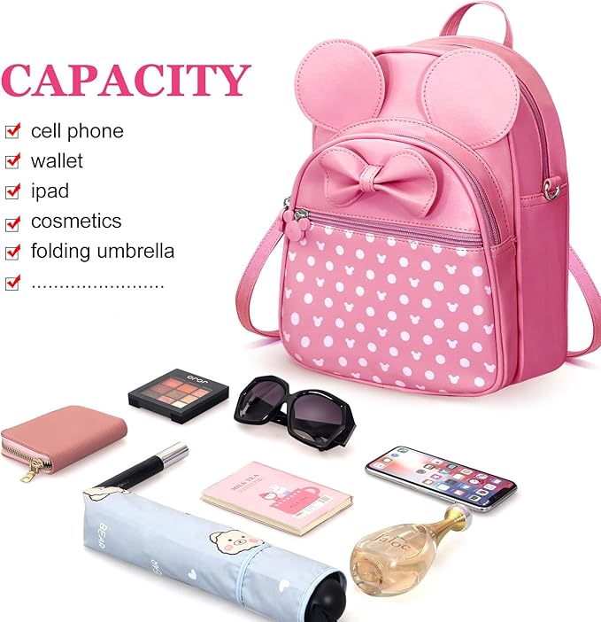 Voikukka Cute Girls Mini Mouse Backpacks for Kids Backpack Purse Pink Toddler Backpacks Small Travel Kid Daypack Women Convertible Shoulder Bag Bowknot Little Girls Children Preschool Backpack