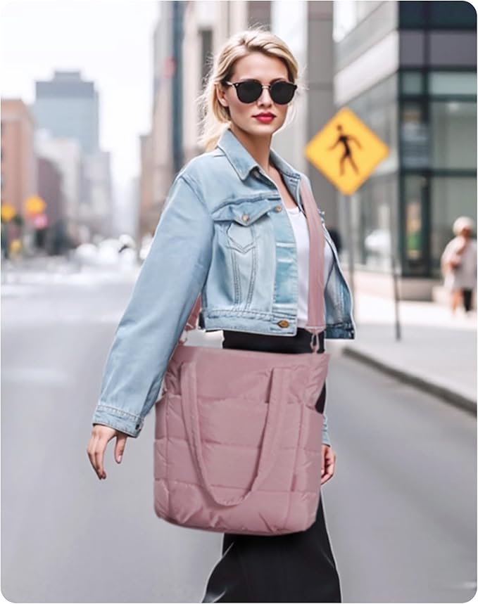 BAGSMART Tote Bag for Women, Lightweight Puffy Tote Bag with Compartments Shoulder Bag Handbag for Travel, Work, Gym | Lightweight, Puffy, Tote Bag with Compartments, Quilted, for Travel, Work