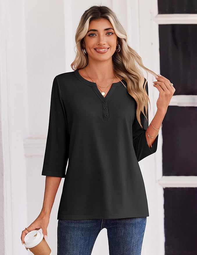 Zeagoo 3/4 Length Sleeve Womens Tops Casual Dressy Summer Blouses Buisness Work Spring Tee Shirts