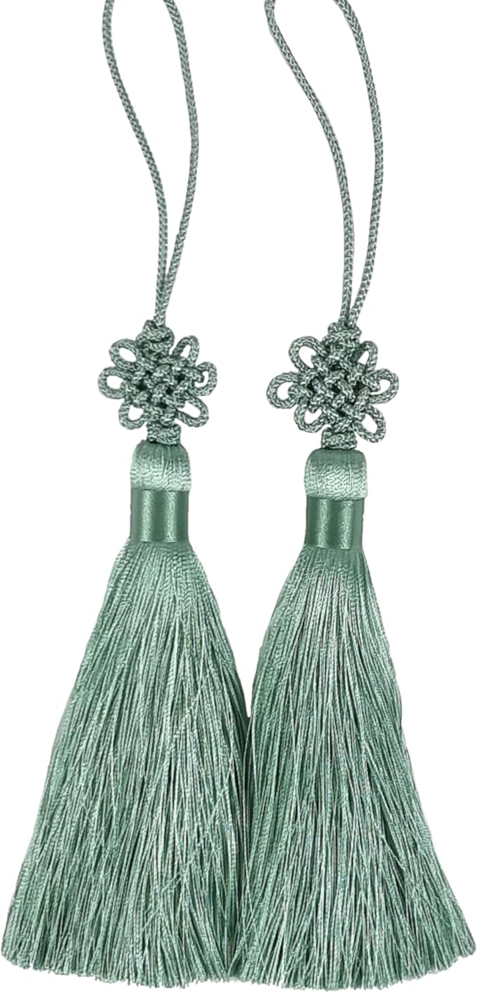 Seoulful Vintage Mini Korean Silk Knot Norigae Set - 2 Pack Traditional Tassel Charms in 7 Colors - Decorative Hanbok Accessories (Mint)