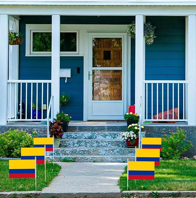GSYLPFT 12 Pack Colombia Flags on Sticks Colombian Small Mini Hand Held Flags for Office Classroom Holiday Party Decorations