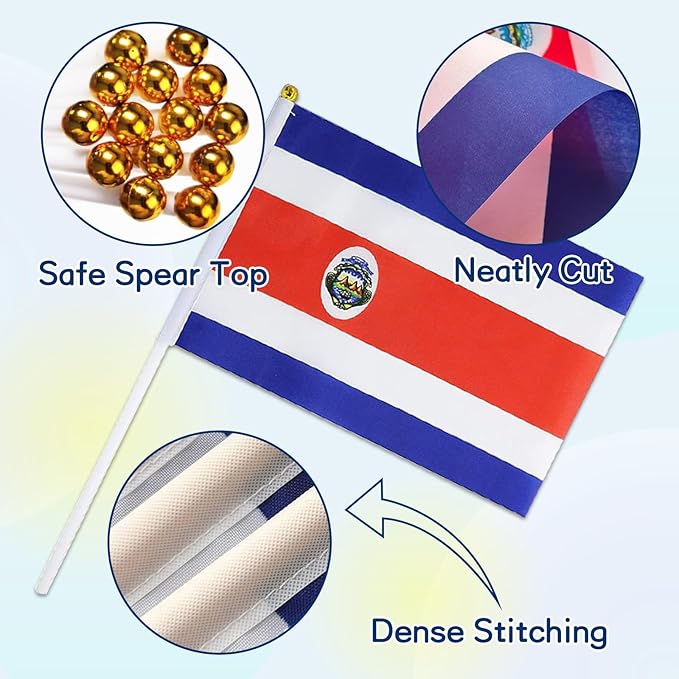 Costa Rica Flag Small Costa Rican Flag 12 Pack Mini Hand Held Costa Rican Flags on Sticks for Party Parades Sports Events Patriotic Holiday Decorations