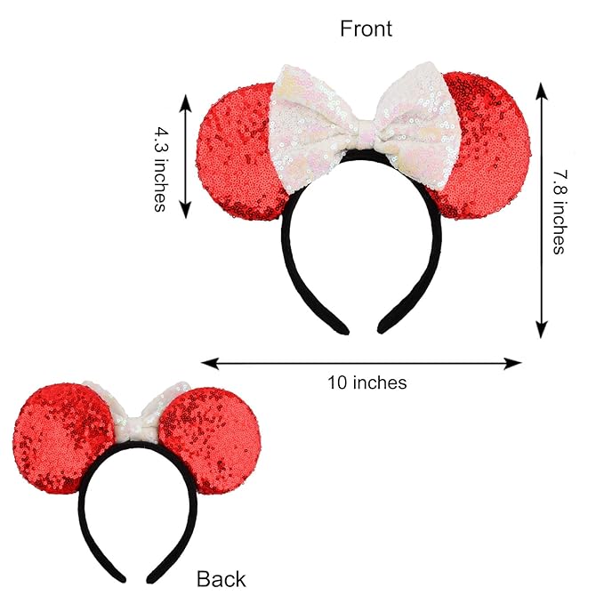 HoveBeaty Mouse Ears Headbands Shiny Sequin Bows Hairband Hair Accessories for Christmas Holloween Cosplay Parties