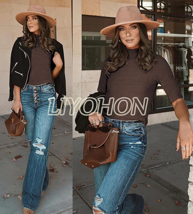 LIYOHON Womens Tops Dressy Casual Mock Turtleneck Business Short Sleeve T Shirts Going Out Tops 2026