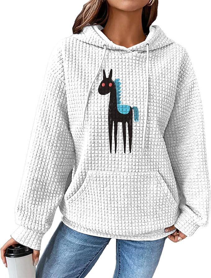 domirica Pullover Sweatshirts For Women Drawstring Long Sleeve Waffle Sweatshirt With Pocket Vintage Street Wear Qutfits