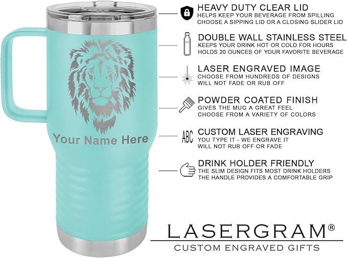 LaserGram 20oz Vacuum Insulated Travel Mug with Handle, CNA Certified Nurse Assistant, Personalized Engraving Included (Teal)