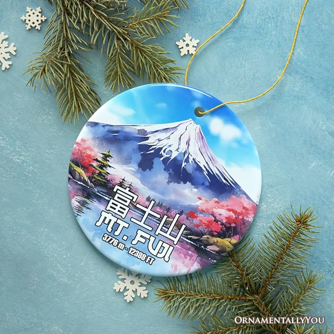 Incredible Mt. Fuji Ceramic Ornament, Vintage Japan Souvenir and Christmas Décor (Circle)