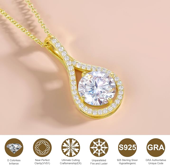 E-EMERMAKING Moissanite Necklace Gift for Women, 925 Sterling Silver 18K White/Yellow Gold Plated 0.5-6.0CT Moissanite Pendant for Her, Anniversary Day, Birthday, Wedding - to My Wife, Mom