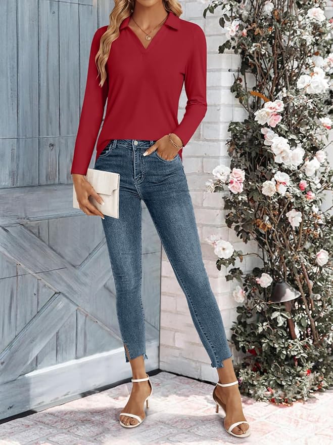3/4 Length Sleeve Womens Tops Dressy Casual V Neck Polo Shirts Business Work Blouses 2025 Trendy Tunic Top